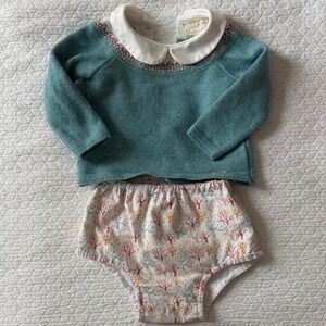 Que Teal Sweater and Colorful Diaper Cover Set